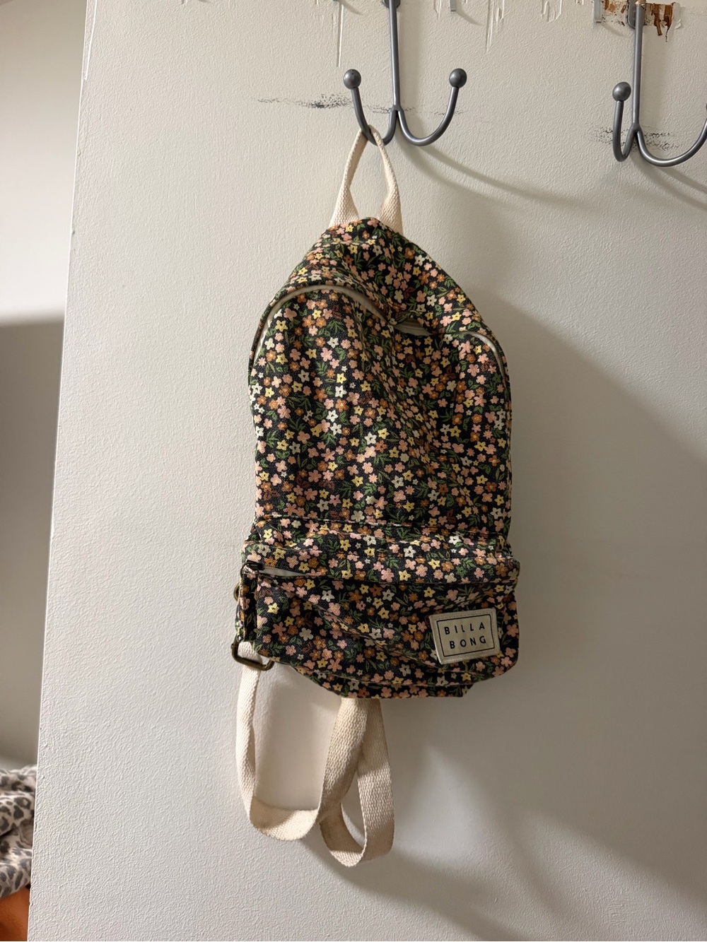 Billabong Black Floral Backpack with Pink and Green Accents